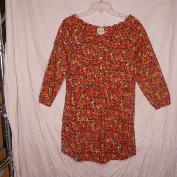 Peek Girls XXL 12 Long Sleeve Off the Shoulder Dress Floral Button Front Pockets - Picture 2 of 6